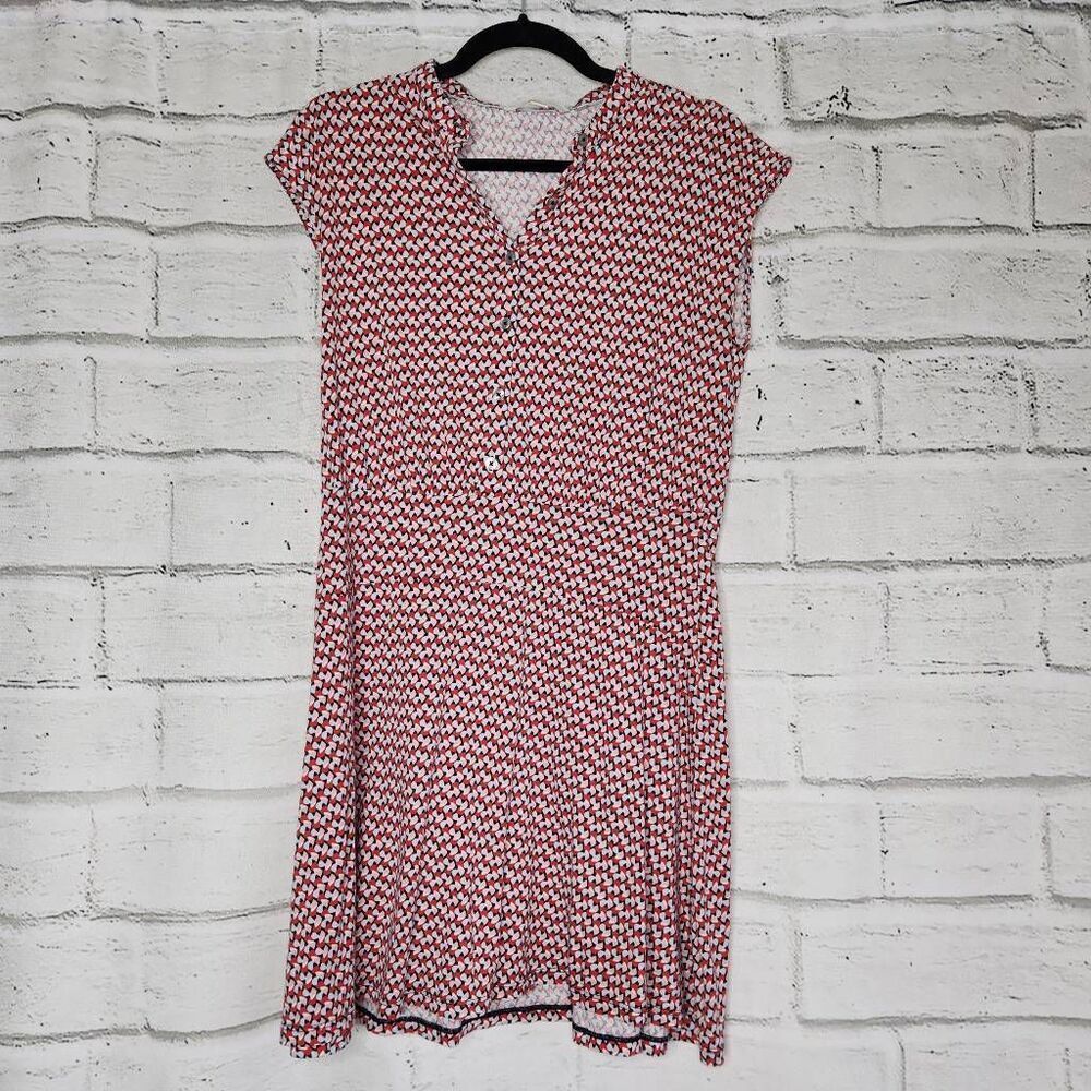 Boden Womens Multicolor Geometric Half Button Cap Sleeve Fit & Flare Dress Sz 8R